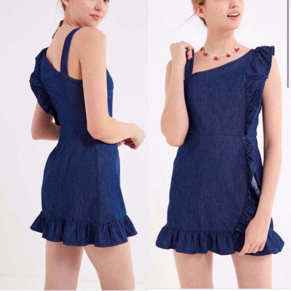 Urban Outfitters BDG Denim Asymmetrical Ruffle Mini Dress
